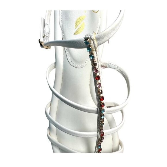 Franco Sarto Womens White Leather Rhinestones Kitten Heel Sandals Sz 8.5 New - Picture 5 of 15